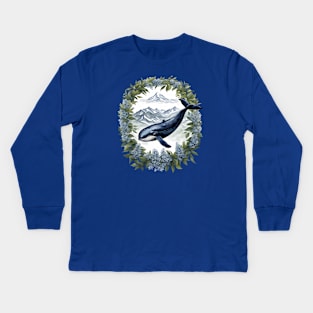 Physeter macrocephalus Whale With Mountain Laurel Kids Long Sleeve T-Shirt